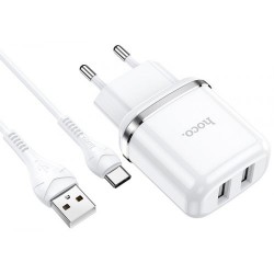 СЗУ Hoco N4 Aspiring double USB 2.4A 12W with Type-C cable White